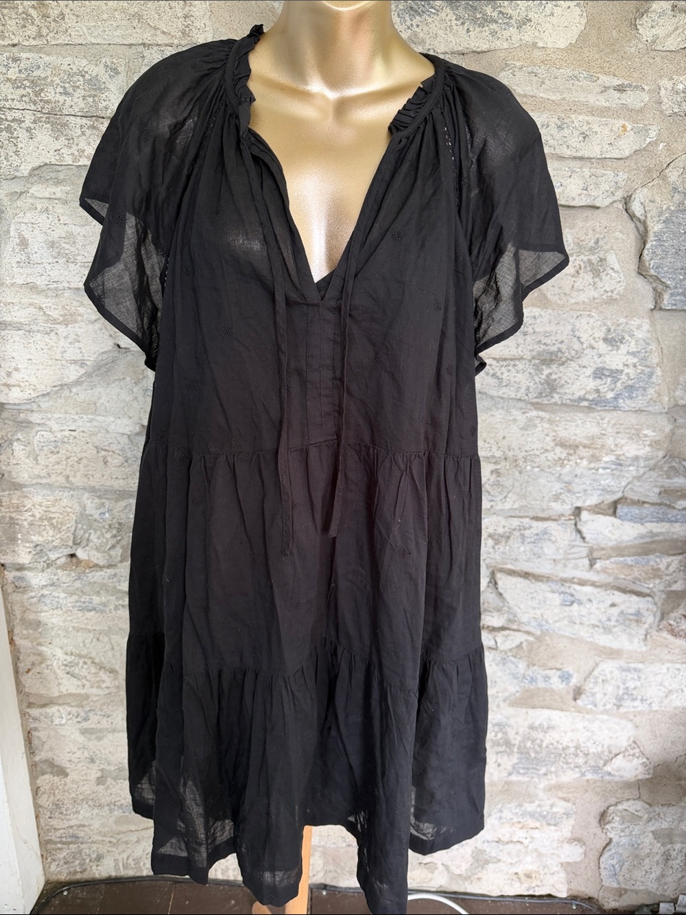GAP Black Flutter Sleeve Tiered Mini Dress
